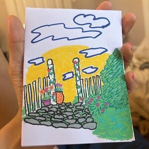 Hand-Drawn Garden Scene Art Card